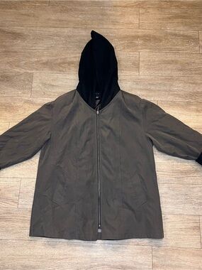Gallery Men's Hooded Windbreaker in Dark Olive with Black Hood